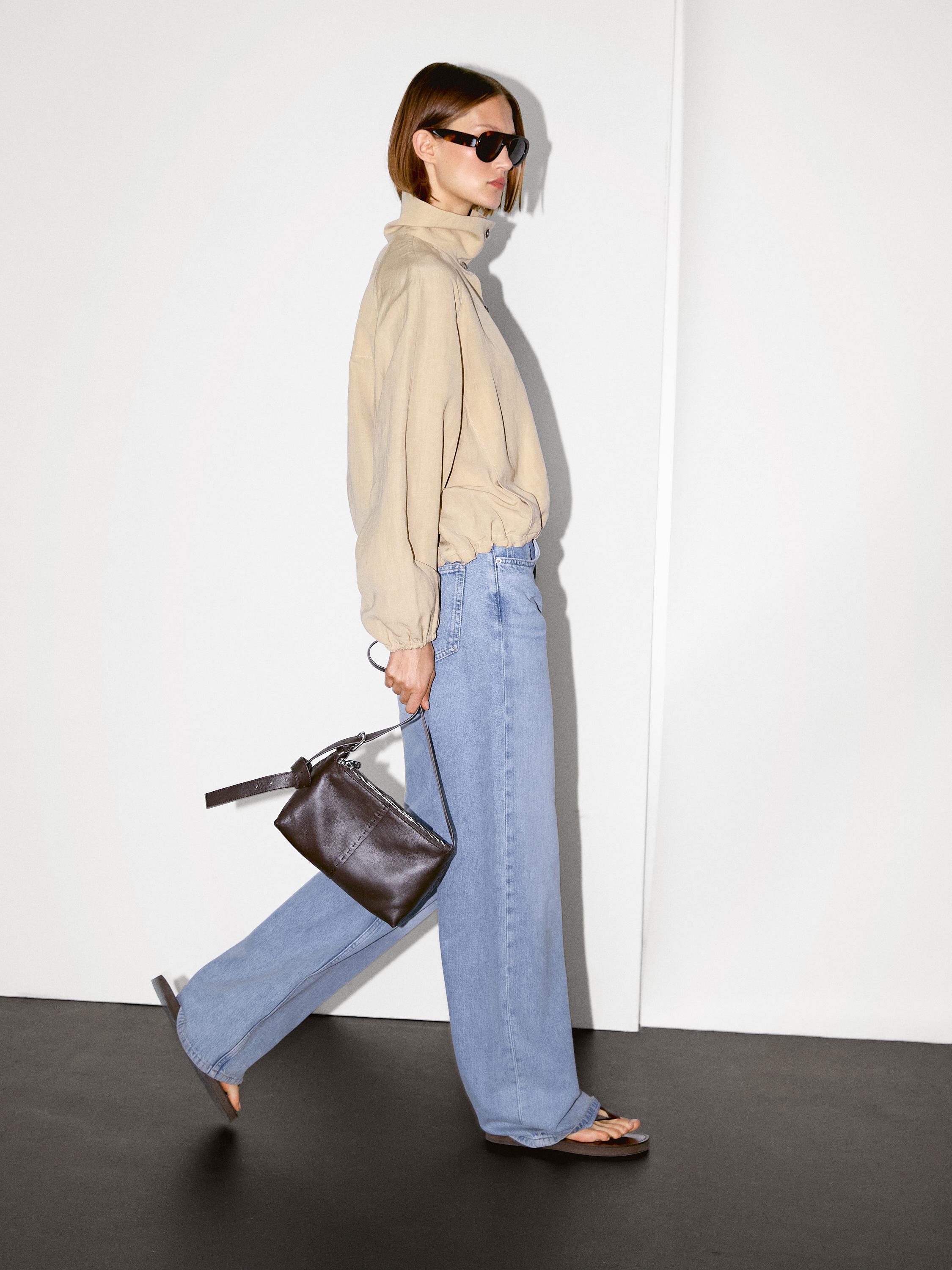 Veste bomber lin à col montant